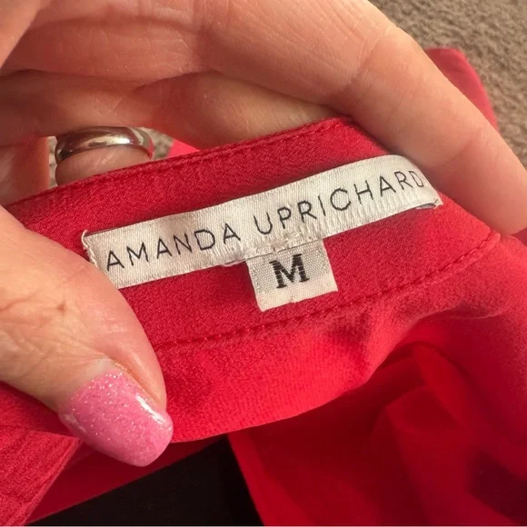 Amanda Uprichard Red 100% Silk Blouse Top Pullover V Neck 3/4 Sleeve M - Picture 3 of 6